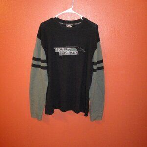 Harley Davidson Motorcycle Men X Large Black Green White Long Sleeve Sweater